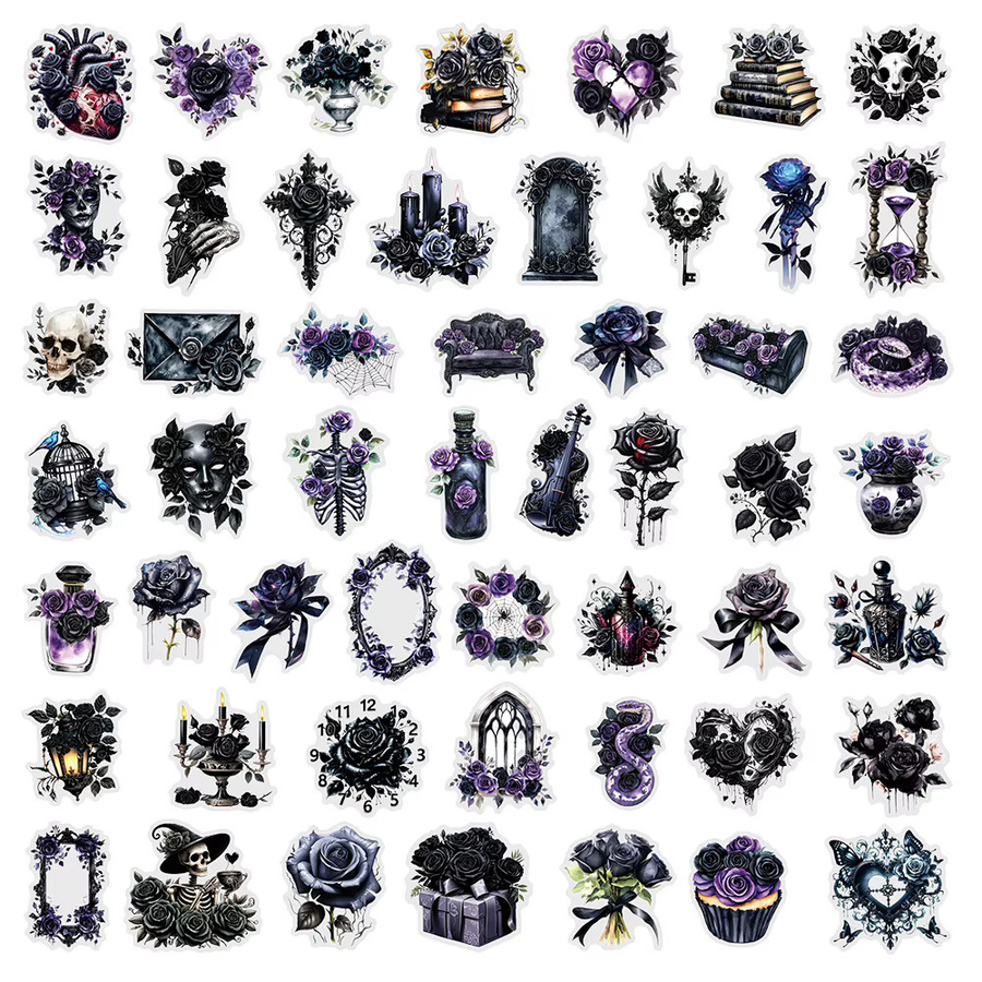 GOGOTU Gothic-Style Schwarze Rosen Transparente Graffiti-Aufkleber, 50-teiliges Set - Bild 3