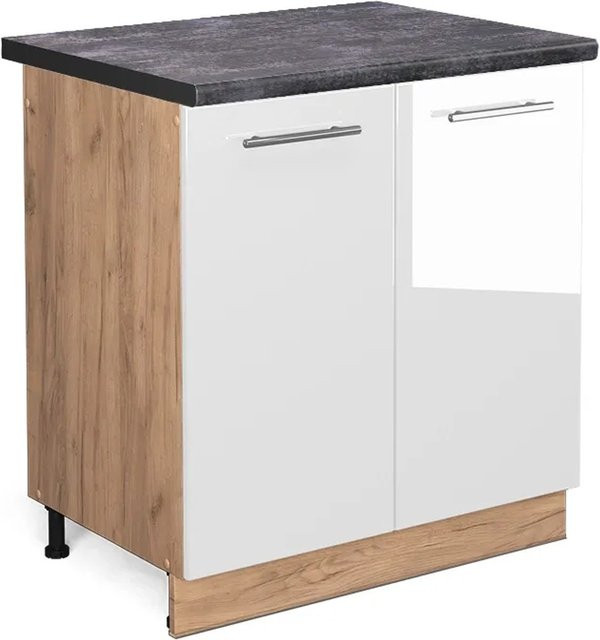 Vicco Spülenunterschrank Fame-Line in Weiß Hochglanz und Goldkraft Eiche mit Anthrazit, B/T/H: 80 x 60 x 82 cm - Bild 1