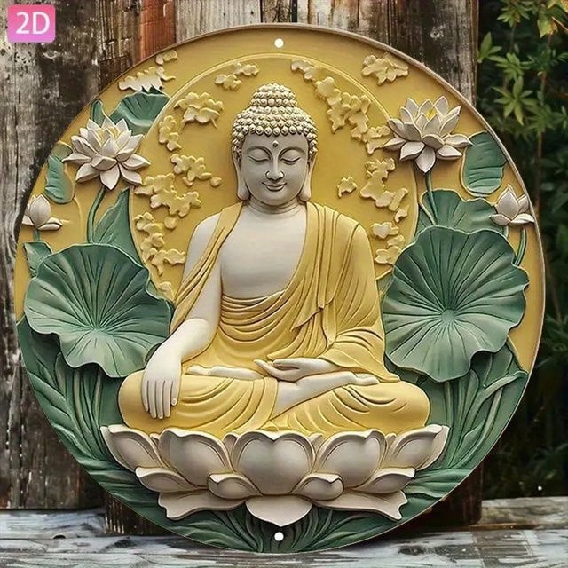 Buddha Lotus Wandkunst CIFBUY Retro Deko-Schild aus Aluminium Metall in Multicolour mit floralem Design - Bild 1