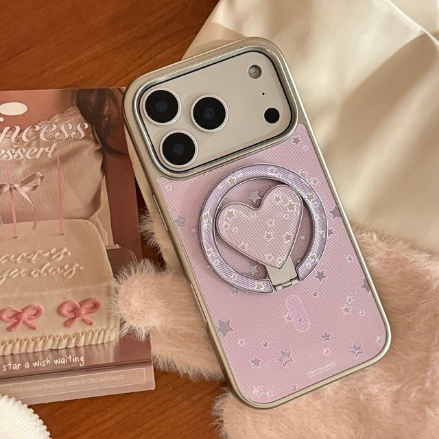 Magnetische iPhone Schutzhülle mit lila Sternen und Herz-Design, stoßfeste Hard Cover Case für Apple iPhone 17 Air 16 15 14 13 12 Pro Max, Farbe: Lila - Bild 1