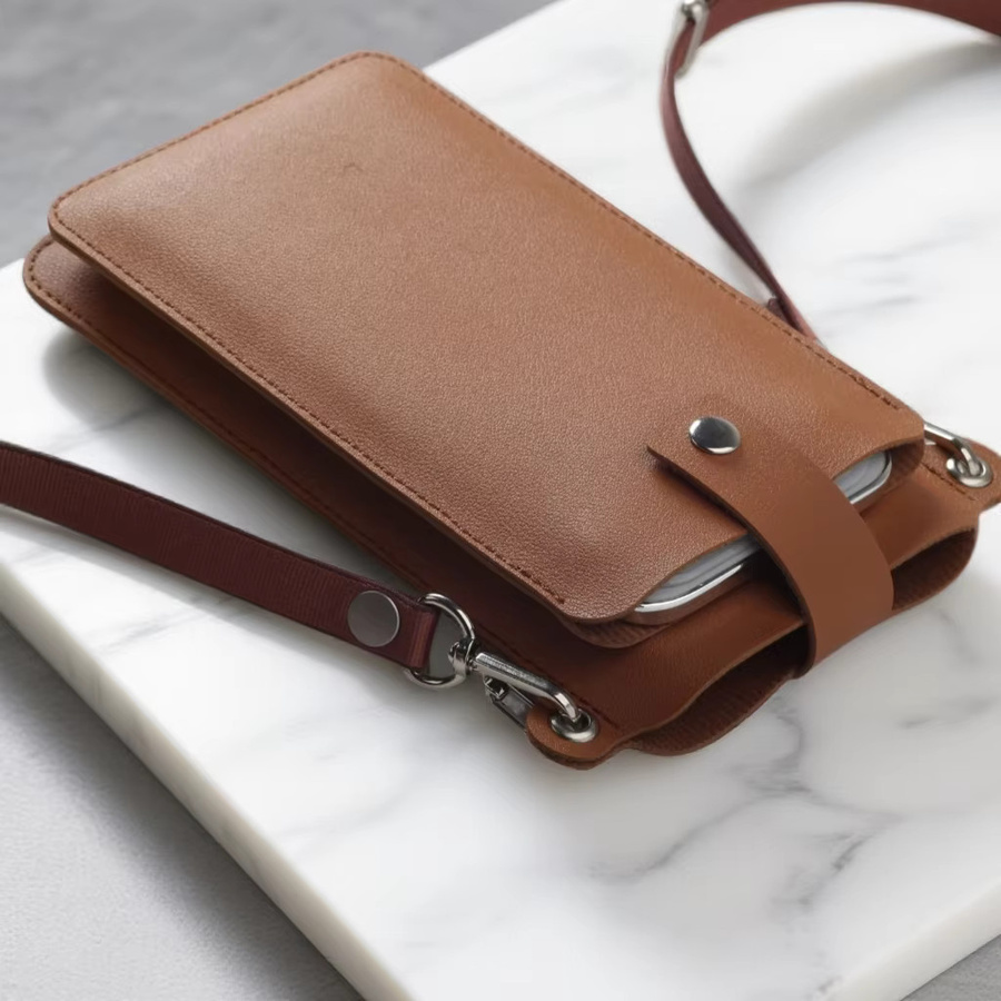 Magnetische Lederhülle mit Handy-Brieftasche und Umhängeband für iPhone 17, 16, 15, 11 in Braun - Bild 2