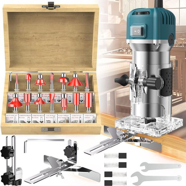 Vremota Elektrischer Trimmer in Blau mit 800 W Leistung, 6 Geschwindigkeiten und 30.000 U/min für Holzbearbeitung, Fräsen und Gravieren - Bild 1