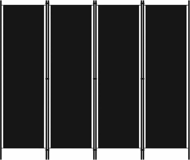 vidaXL 4-teiliger Raumteiler Schwarz aus Eisen und Polyester, B: 200 cm, H: 180 cm - Bild 1