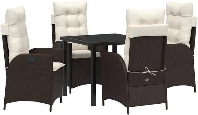 vidaXL Garten Essgruppe 5-teilig aus Poly-Rattan und Glas in Braun - Bild 1