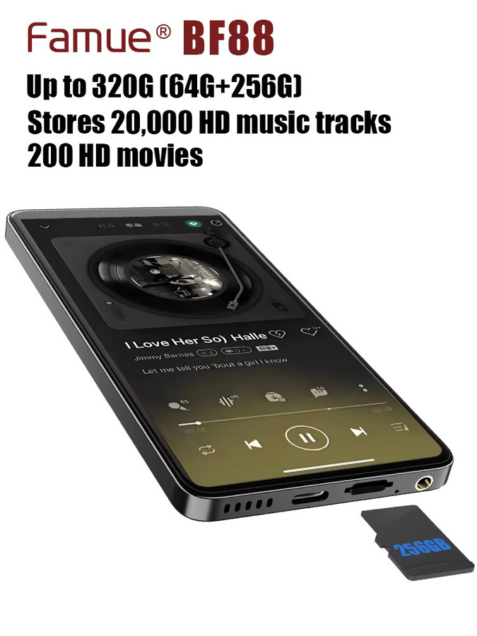 Famue MP3-Player mit Android 15, 5,2-Zoll-Bildschirm, 6GB RAM, 64GB ROM, Octa-Core MT6769, WLAN und Bluetooth 5.0, Schwarz - Bild 5