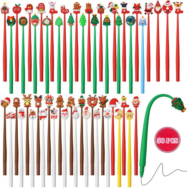 50 Stück TWBEB Weihnachts-Stifte aus Kunststoff in Multicolour mit 0,5 mm Stiftmine und gelber Tinte - Bild 1