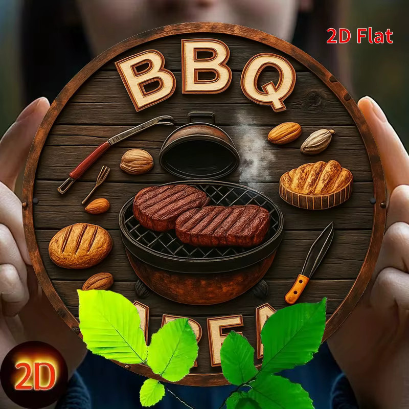 Potdemiel Vintage BBQ Area Schild aus Metall, Rundes Retro Grill Dekor mit Typografie, Durchmesser: 20,32 cm - Bild 3