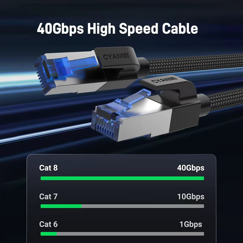 CYANMI Cat 8 Ethernet-Kabel, hochgeschwindigkeitsgeflochtenes LAN-Kabel mit 40 Gbit/s und 2000 MHz, Farbe: Schwarz, Länge: 30,48 m - Bild 3