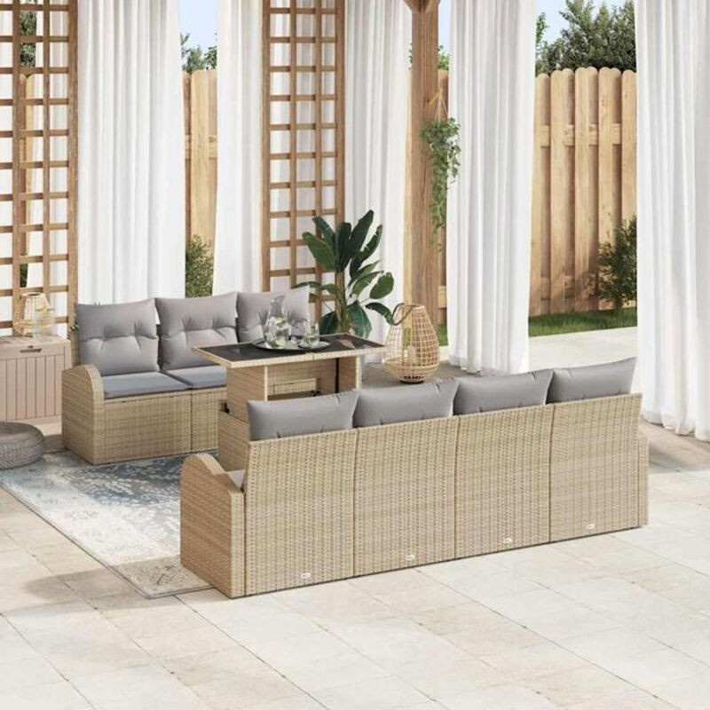 Vidaxl Garten-Sofa-Set aus Polyrattan in Beige, 8-teiliges modulares Loungemöbel-Set mit abnehmbaren Bezügen, B/T/H: 100 x 55 x 73 cm - Bild 1