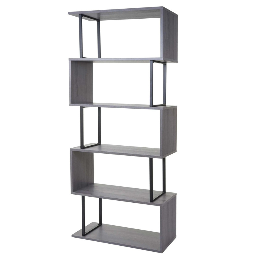 BERLINLODGE Bücherregal mit 3D-Struktur in Grau, Standregal mit 5 Ebenen aus Metall und MDF, H x B x T: 183 x 80 x 30 cm - Bild 2