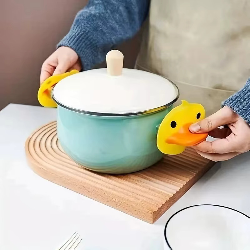 2 Stück Kijavtchen Silikon Topfhalter in Gelb, hitzebeständige Mini-Ofenhandschuhe für Küche und Backen - Bild 3