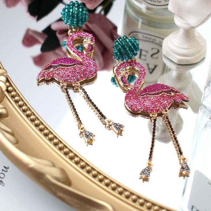 Wucifang Jewelry Ohrringe, Kristall, Flamingo, Damen, 9cm - Bild 4