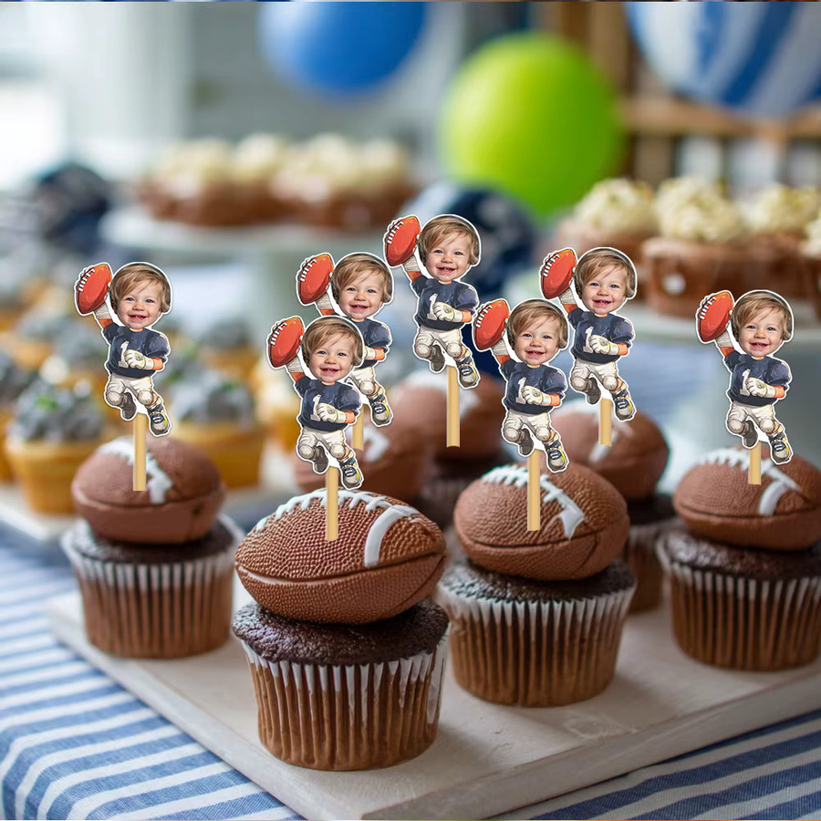 Cyuan Rugby Geburtstagsparty Dekoration Set in Mehrfarbig, bestehend aus Papierbanner, Geschenkaufklebern, Kuchendekoration und Strohhalm-Steckern - Bild 5