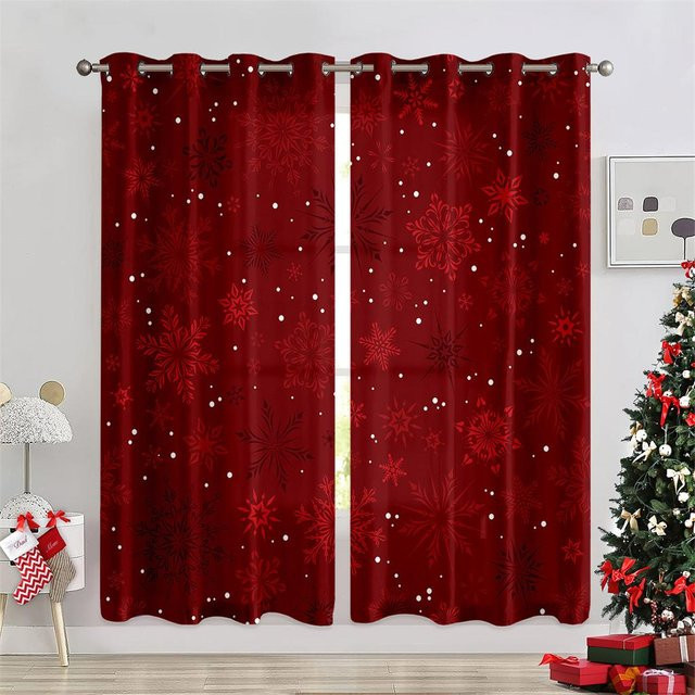 Cartoon Panda Weihnachtsbaum 3D Dekovorhang mit Glocken, 2 Paneele, Rot, B: 50 cm, H: 130 cm - Bild 1