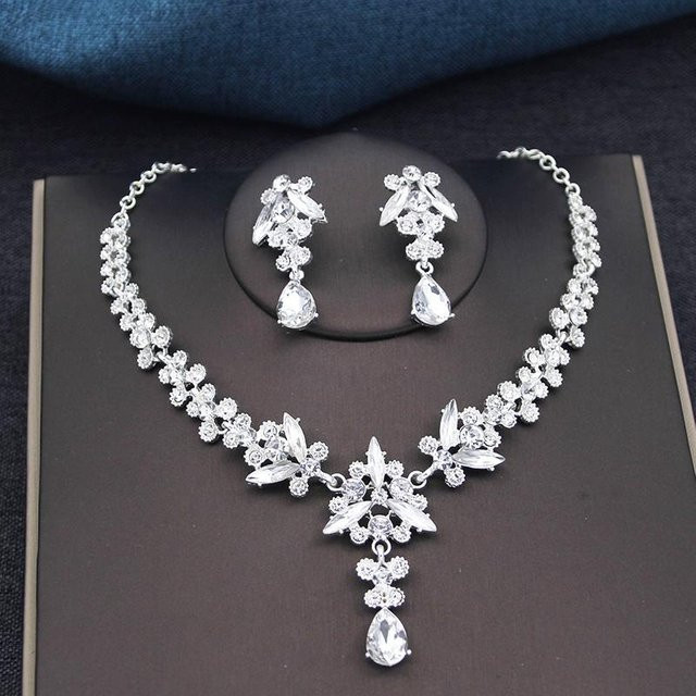 YIRAN Jewelry Schmuckset, 3-teilig, Silber, Zinklegierung, Kristall, Damen - Bild 1