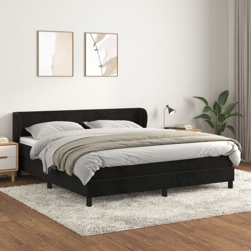 Vidaxl Boxspringbett mit Matratze aus Samt in Schwarz, B/T/H: 160 x 200 x 88 cm - Bild 1