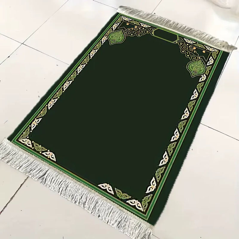 VIKAMA Waschbare Islamische Gebetsmatte in Dunkelgrün mit orientalischem Design - Bild 3