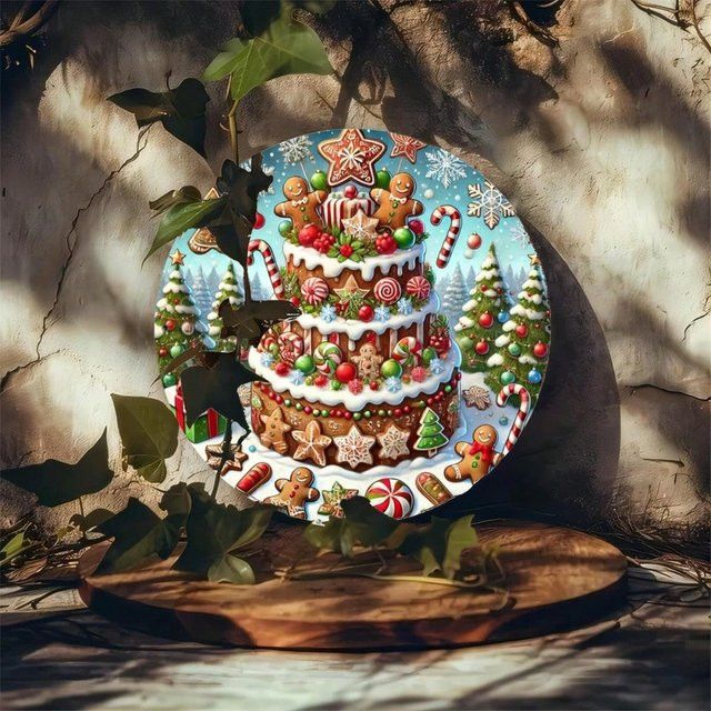 Personalisiertes Weihnachts-Lebkuchen Metallschild von CIFBUY in Multicolor zur Dekoration von Tür und Veranda - Bild 1