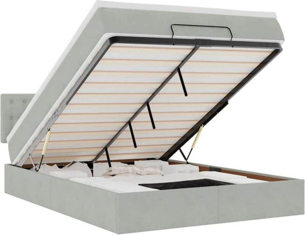 Vidaxl Ottoman Polsterbett mit Matratze aus Samt in Grau, B/T/H: 140 x 190 x 78 cm - Bild 1