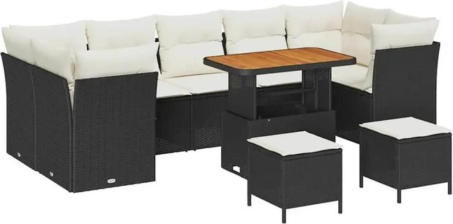 vidaXL Garten-Sofa-Set aus Poly-Rattan in Schwarz, 10-teiliges Set, höhenverstellbar - Bild 1