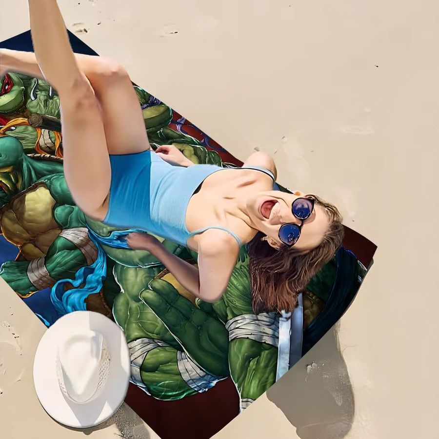Potdemiel Strandtuch mit Anime Ninja und Schildkröten Motiv für Badezimmer und Dusche - Bild 1
