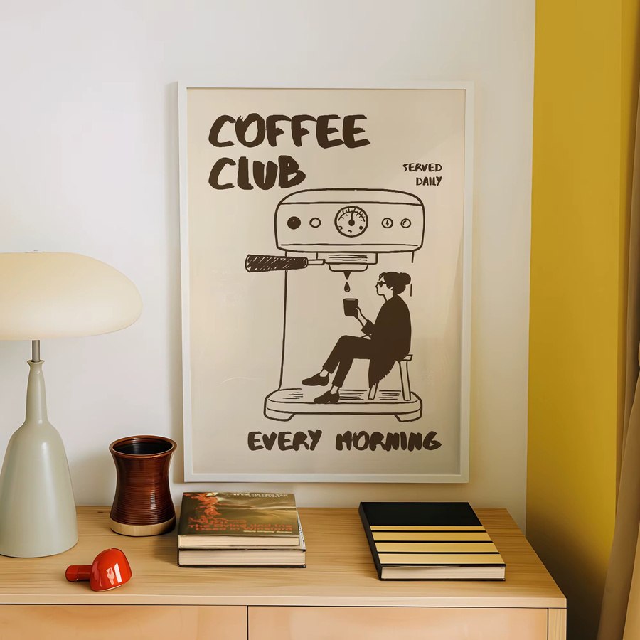 CoffeeClub Vintage Coffee ArtPrint Wanddeko mit Barista und Espressomaschine Design, Mehrfarbig - Bild 3