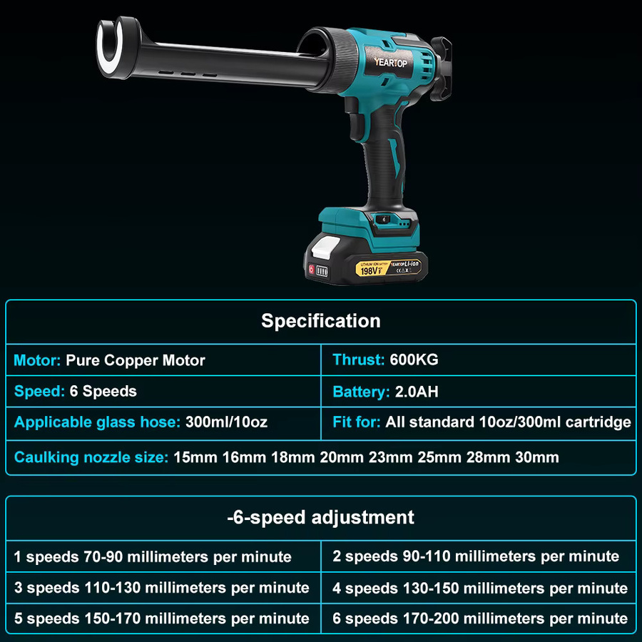 YEARTOP Elektrische Kartuschenpistole mit 6 Geschwindigkeiten für Makita 18 V Akku - Bild 3