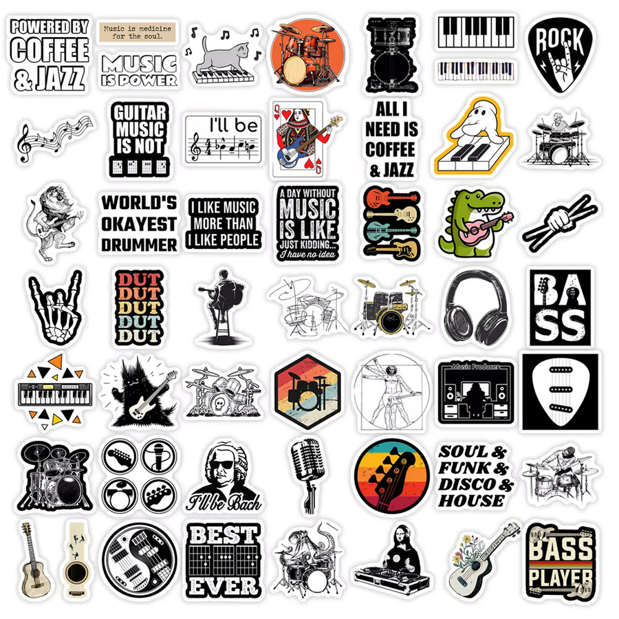 Wasserdichte Rock Band Aufkleber mit Musikmotiven wie Gitarre, Bass und Drum für Laptop, Flasche und Scrapbook in Multicolour - Bild 5