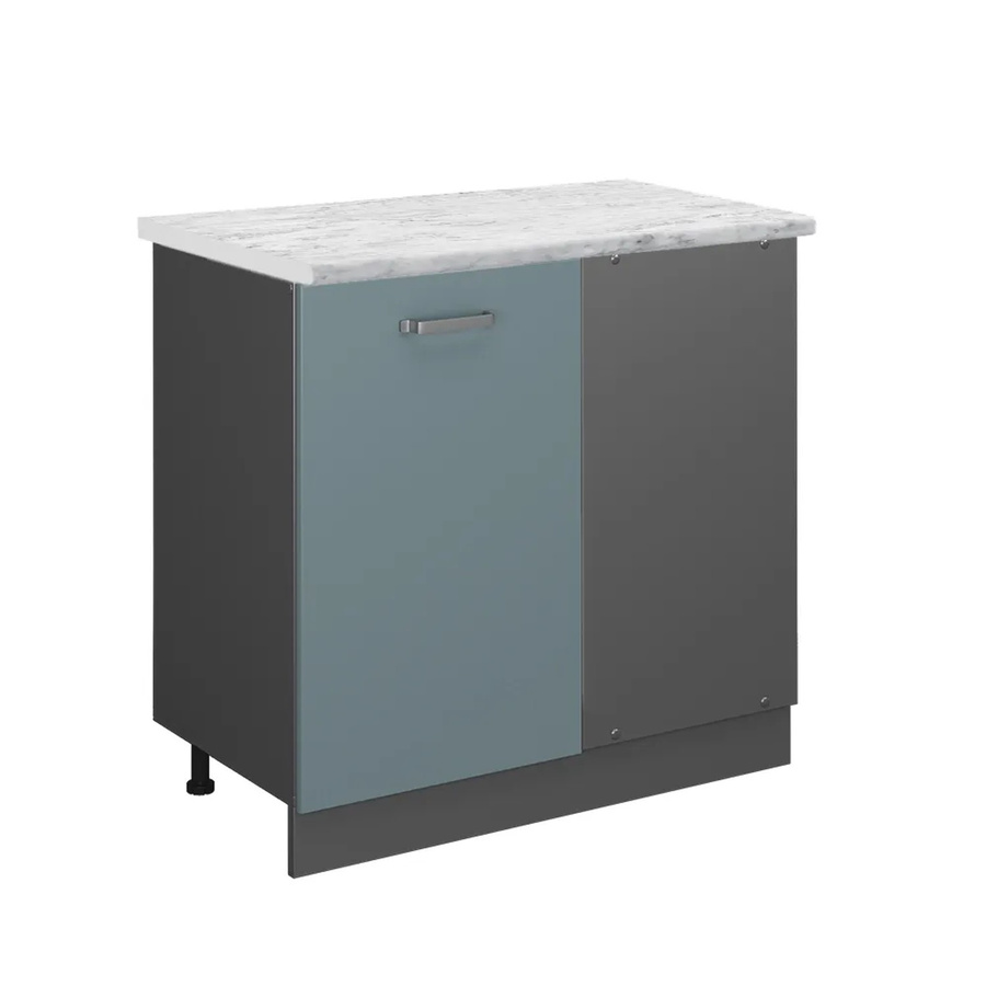 Vicco R-Line Eckunterschrank für die Küche in Blau-Grau/Anthrazit mit Marmor-Optik, B/T/H: 86 x 46 x 81,6 cm - Bild 2