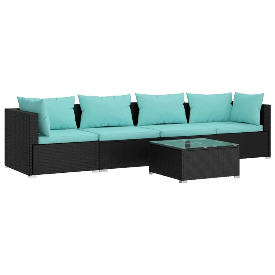 vidaXL 5-teiliges Garten-Lounge-Set aus Poly Rattan in Schwarz mit Kissen und Couchtisch - Bild 2