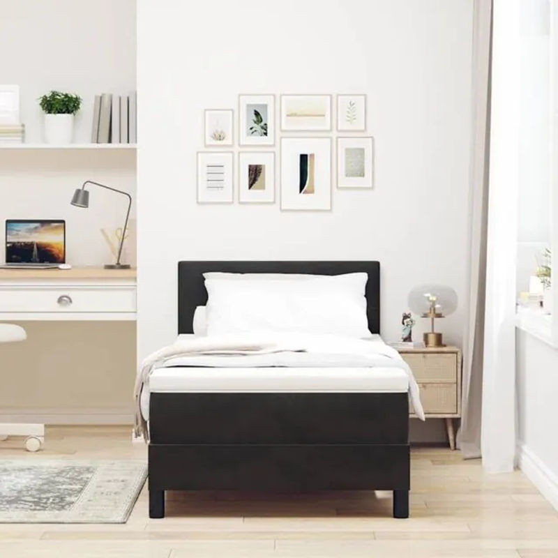 Modernes Boxspringbett mit Matratze von vidaxl in Schwarz aus Samtstoff, B/T/H: 90 x 200 x 88 cm - Bild 1