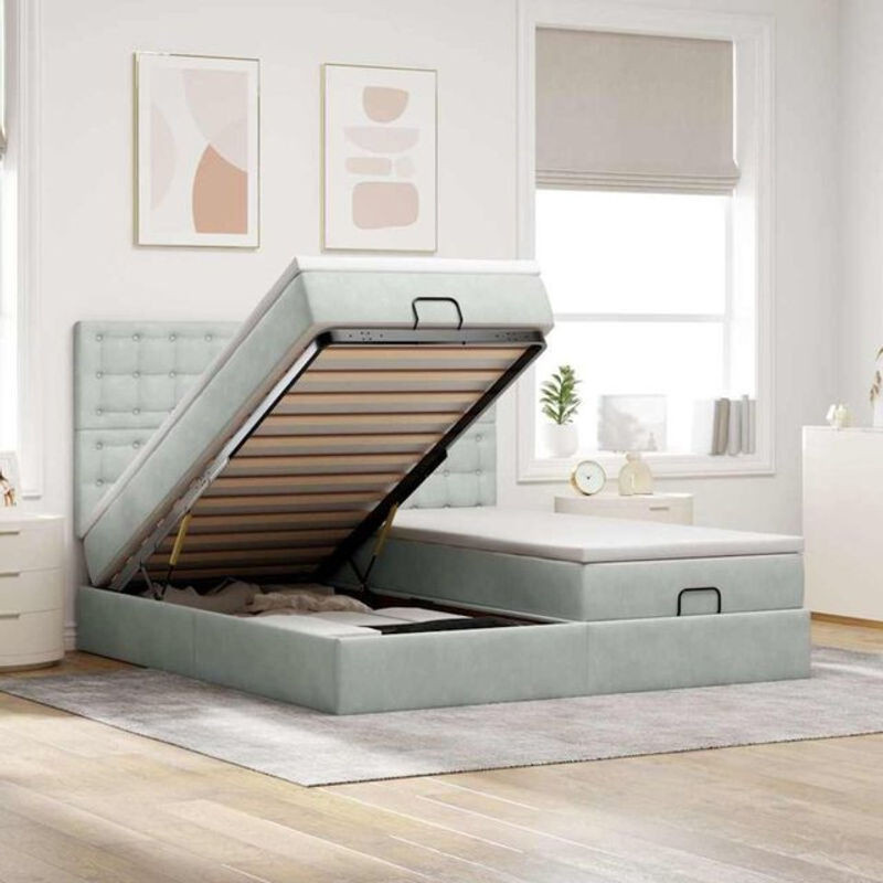 VIDAXL Ottoman Polsterbett mit Matratze und LED in Hellgrau Samt, B/T/H: 200 x 203 x 128 cm - Bild 1