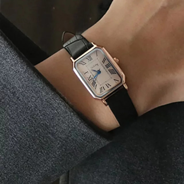 Armbanduhr Quarz, Rechteckig, Lederband, Roségold, Weiß, Damen - Bild 1