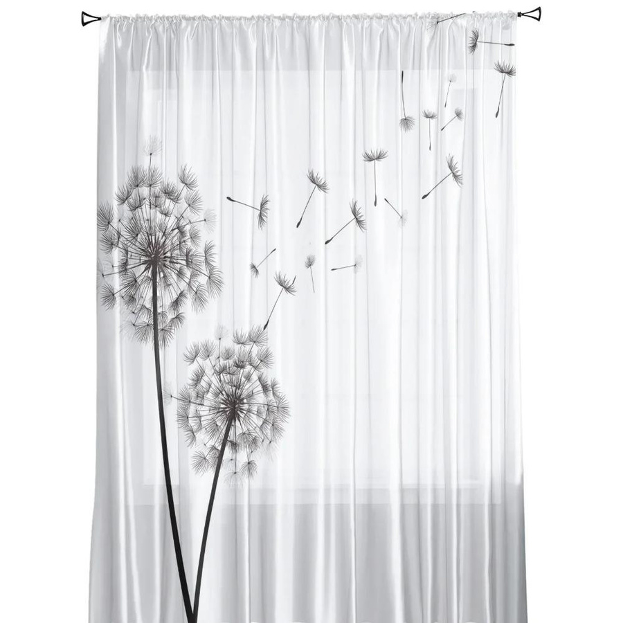 Yiran Furniture Transparentes Tüll-Fenstervorhang mit Löwenzahn-Motiv in Schwarz-Weiß, Organza Voile Vorhang für Wohnzimmer, Schlafzimmer und Küche, Breite: 135 cm, Höhe: 115 cm - Bild 2