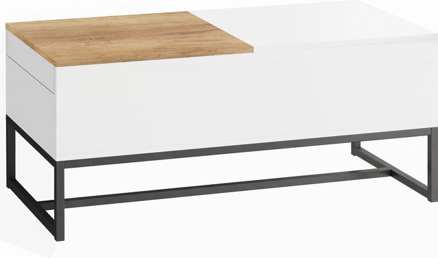Aosom HOMCOM Couchtisch ausziehbar mit verstecktem Stauraum und Stahlbeinen, moderner Wohnzimmertisch in Eiche und Weiß, B/T/H: 100 x 50 x 45 cm - Bild 1