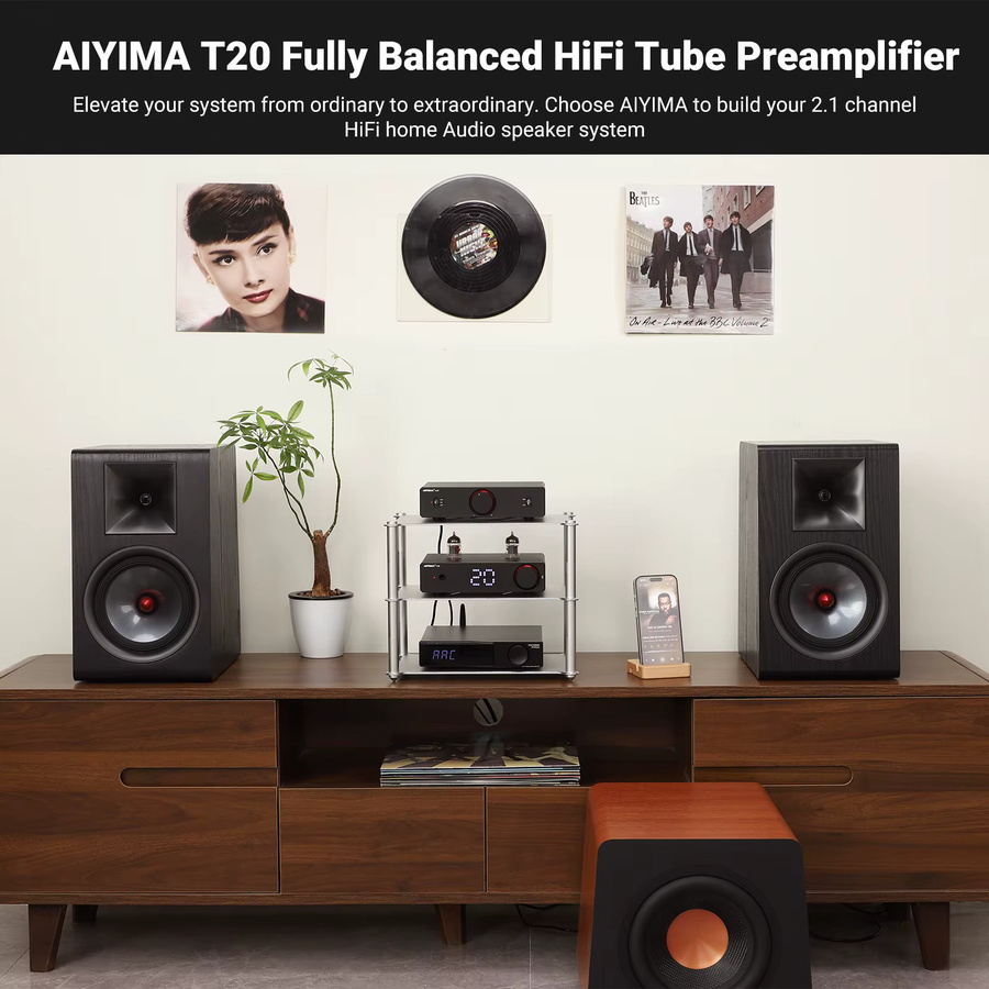 AIYIMA T20 Vakuumröhren-Vorverstärker in Schwarz mit LME49720/OPA1612, XLR/RCA Balanced Eingang und 12V Trigger Ausgang - Bild 4