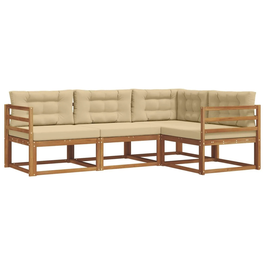 vidaXL Outdoor-Sofagarnitur aus massivem Akazienholz in L-Form, 4-teiliges Set mit Kissen in Natur und Beige - Bild 2