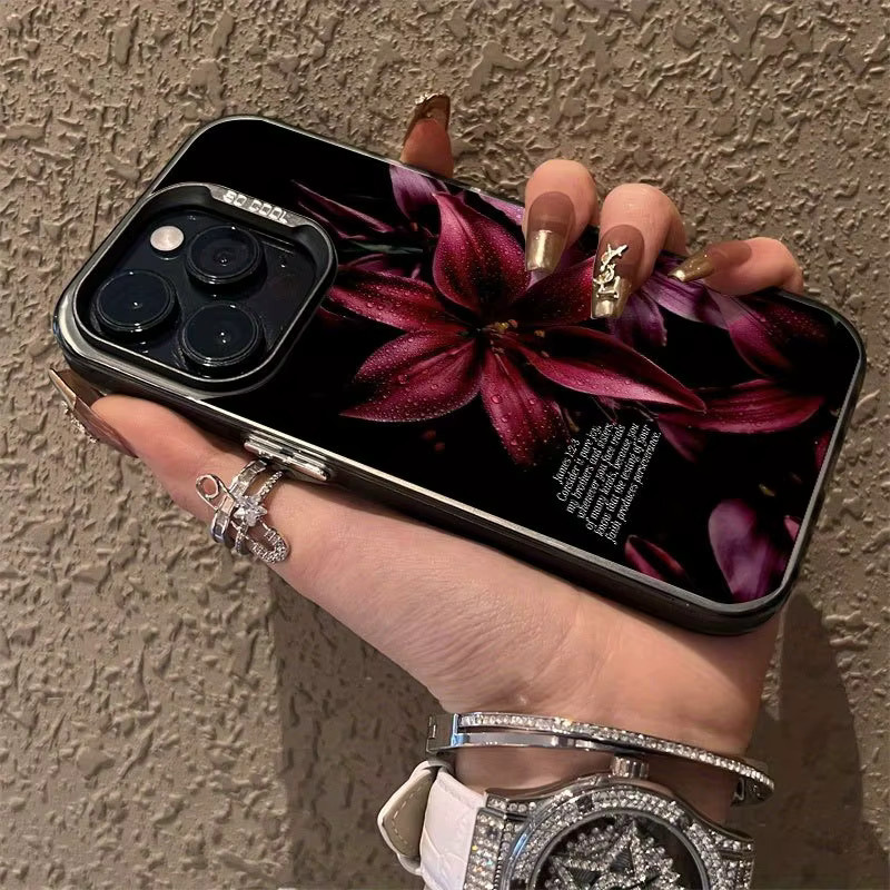 Tiefrote TPU-Handyhülle mit Blumenmuster für iPhone Modelle, galvanisiertes Design - Bild 2