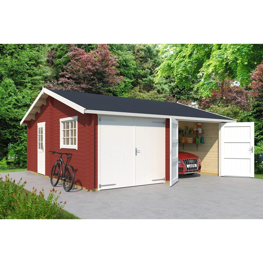 Lasita Maja Doppel-Holzgarage Falkland mit Holztor in Schwedenrot, B/T: 628,6 x 635 cm - Bild 2