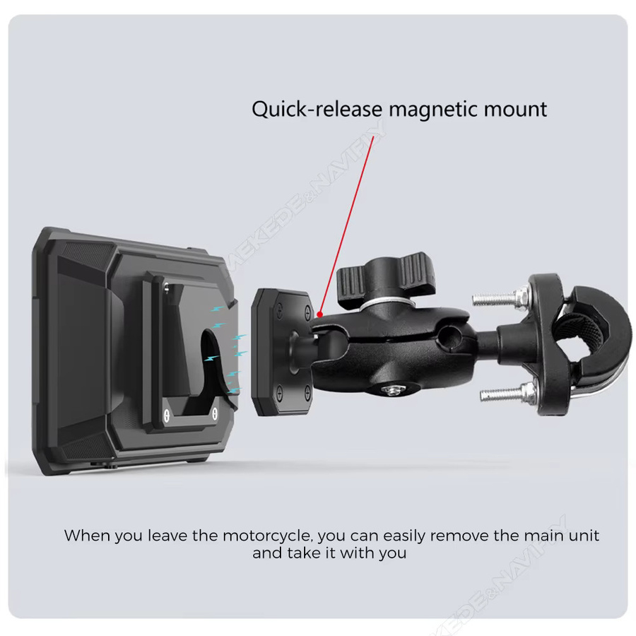NaviFly Tragbares Motorrad-GPS-Navigationsgerät mit 6 Zoll Display, IP67 Wasserdicht, Dual Bluetooth, Wireless CarPlay und Android Auto, Schwarz - Bild 5