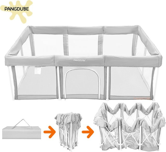 PANGDUBE Kinder-Laufstall grau, zusammenklappbarer Babyspielpark für drinnen und draußen, B/T/H: 120 x 65 x 65 cm - Bild 1