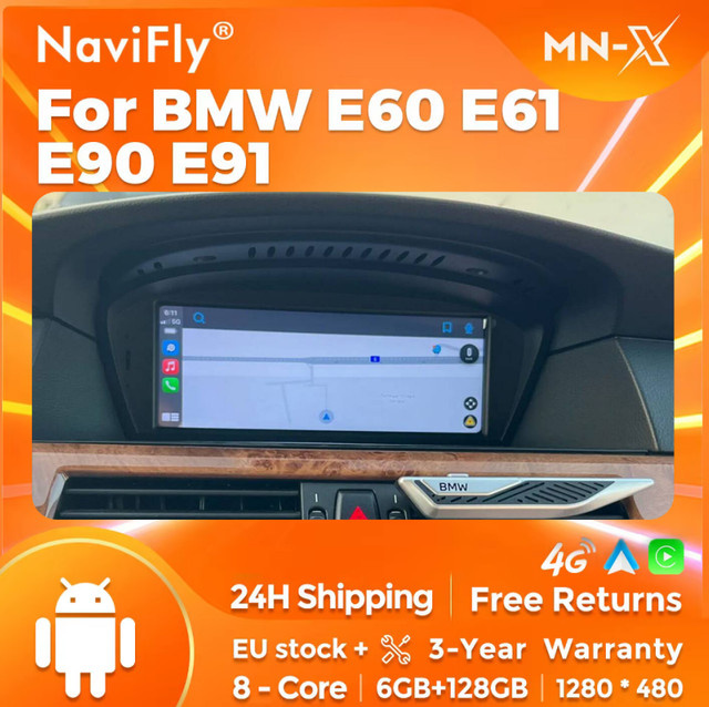 Navifly ID8 Android 14 Intelligentes 2 Din Autoradio für BMW E60 E61 E63 E64 E90 E91 E92 E93 mit Carplay, GPS und Multimedia, Schwarz - Bild 1