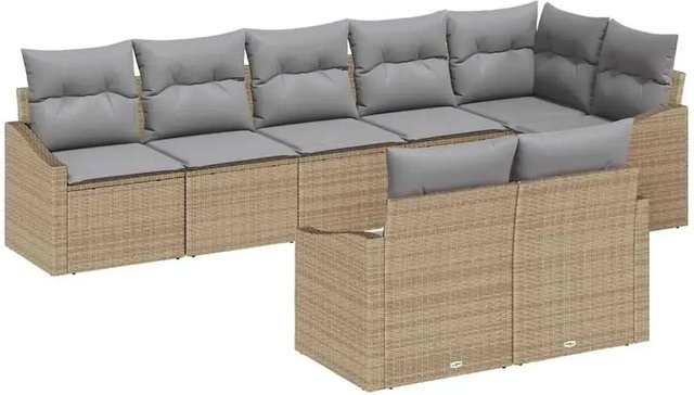 vidaXL Garten-Sofa-Set 8-teilig aus Poly-Rattan in Beige mit Polstern und modernem L-Shape Design - Bild 1