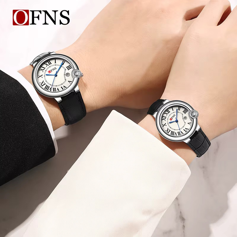 OFNS Armbanduhr Paar, Quarz, Edelstahl, Leder, Weiß, Unisex - Bild 2