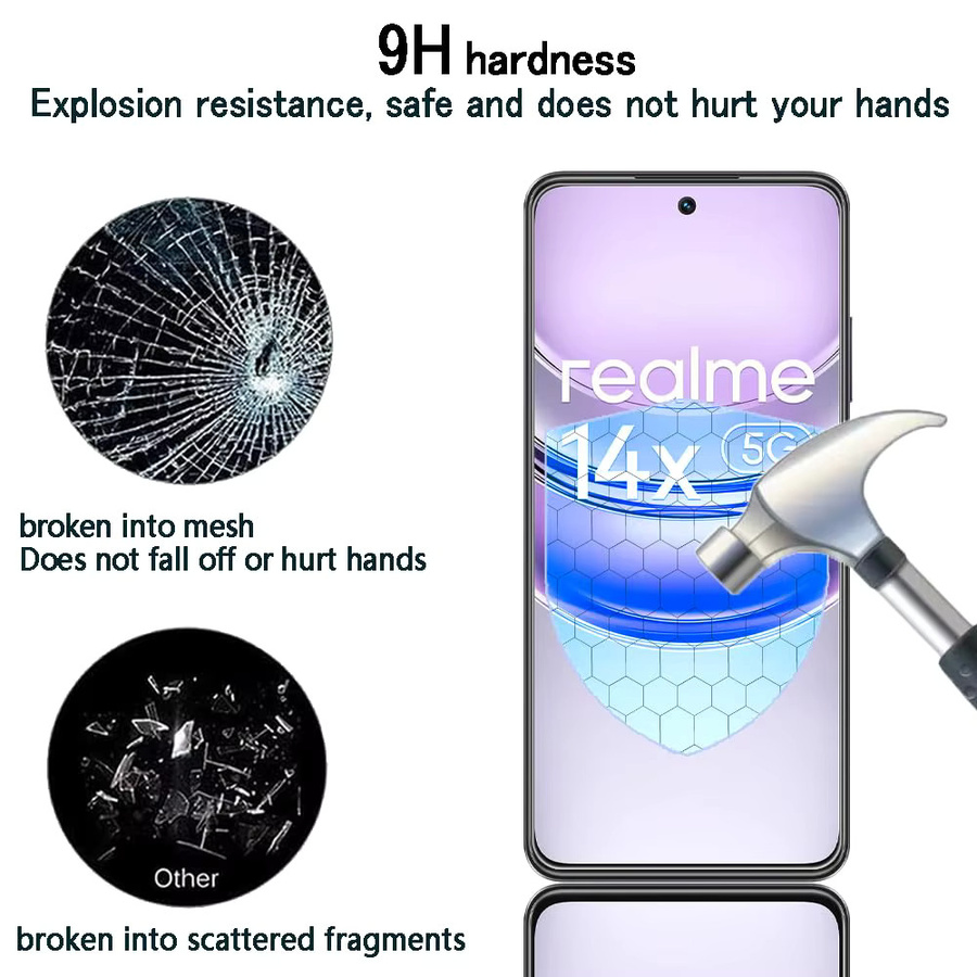 Displayschutzfolie aus gehärtetem Glas für OPPO Realme 14X 5G, transparent, HD-Kristall, 9H kratzfest - Bild 2