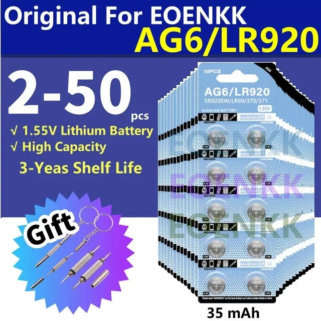 WHITECRANE Alkaline Knopfzellen Batterien LR921 SR920SW AG6 32mAh Silber - Bild 1