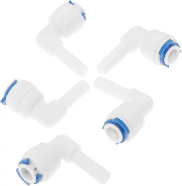 HAWBOIRRY 5er Set RO-Wasserfilter-Anschlüsse aus Kunststoff, Winkelstück mit 1/4 Zoll Schnellkupplung für Umkehrosmose und Aquarium-System, Weiß - Bild 1