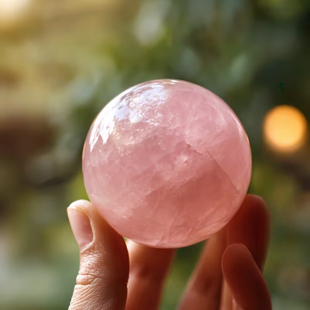 Handpolierte natürliche Rosenquarz-Kristallkugel von STONE BROTHERS in Pink, runde Wohndekoration aus Edelstein - Bild 1