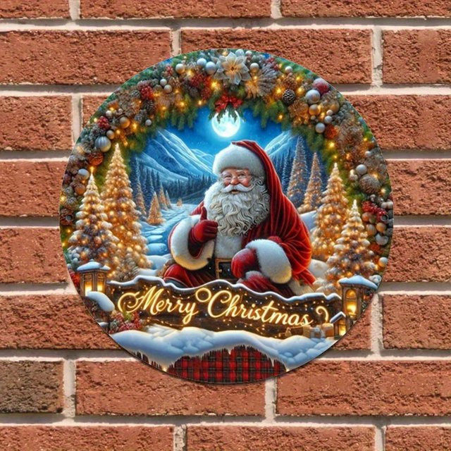 HELLOYOUNG Weihnachtsmann Holzschild als runder Wandbehang in Mehrfarbig für Zuhause und Küche, Durchmesser: 20 cm - Bild 1