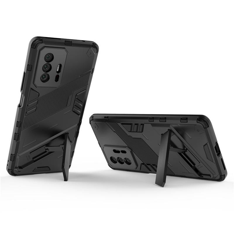 Xiaomi 11T Pro Handyhülle Magnetische Rüstung Stoßfeste Schutzhülle mit Standfunktion in Schwarz - Bild 1